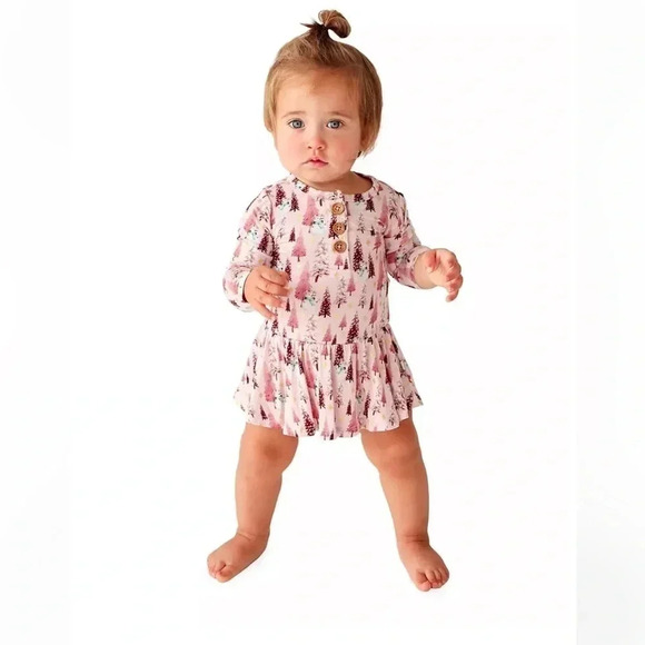 Posh Peanut Sparkles Long Sleeve Henley Twirlskirt Bodysuit - Picture 1 of 7